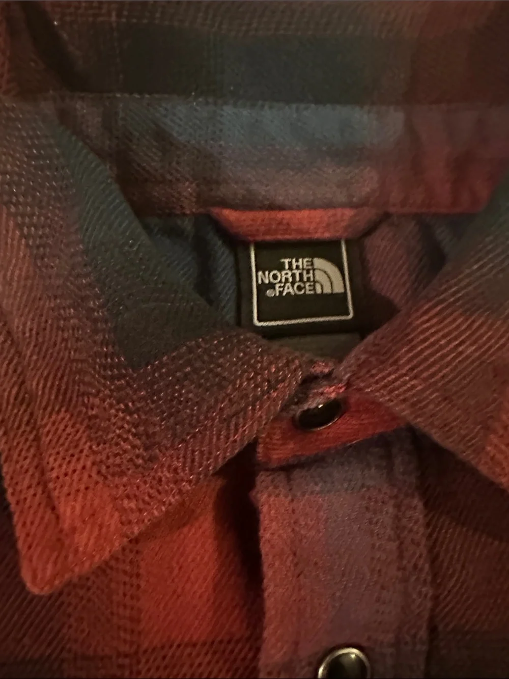 Men's North Face Red & Navy Plaid Button-Up Flannel Shirt